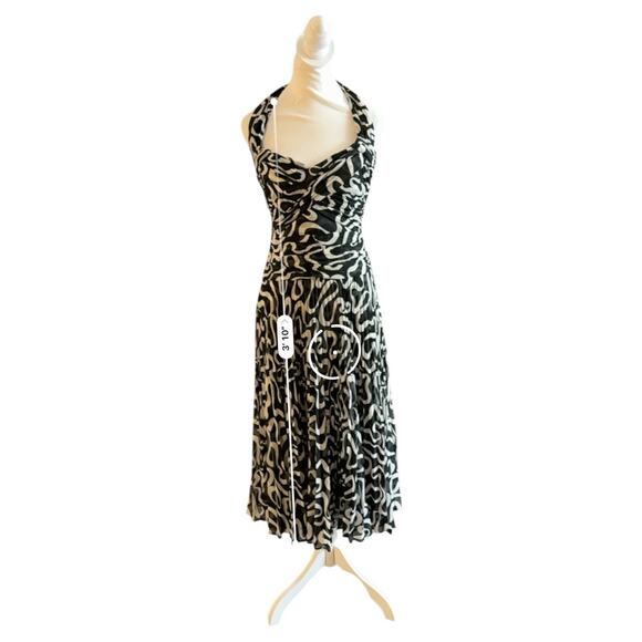 Vintage Escada Silk Halter Midi Dress Size 36 Us 6 Drop Waist Black White Gown - Picture 9 of 16